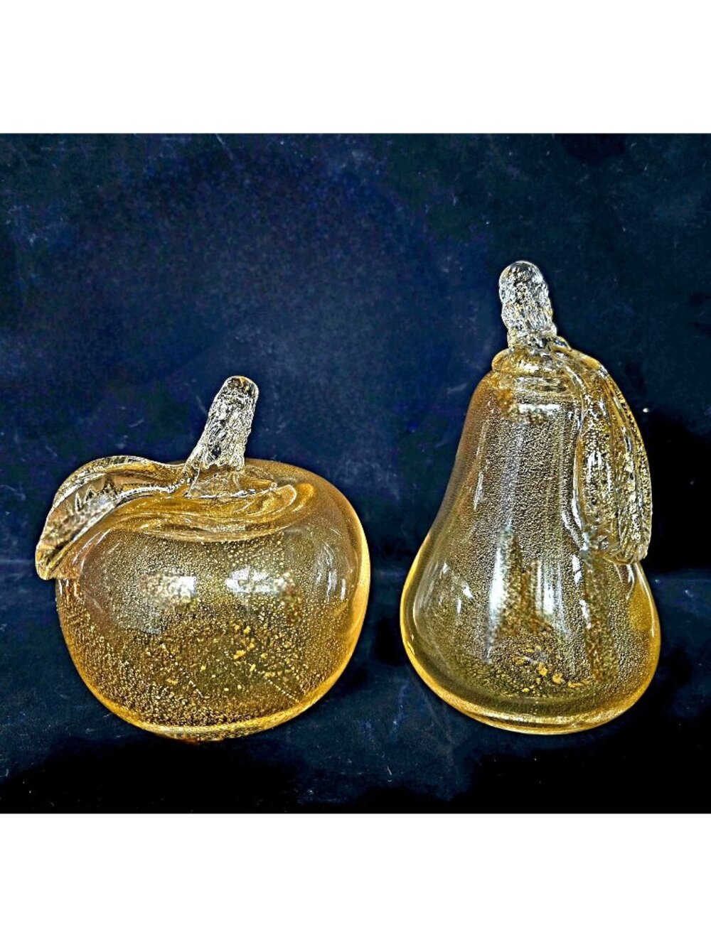 Vintage Neiman Marcus 24kt gold flecked Fruit, hand blown Italian art glass